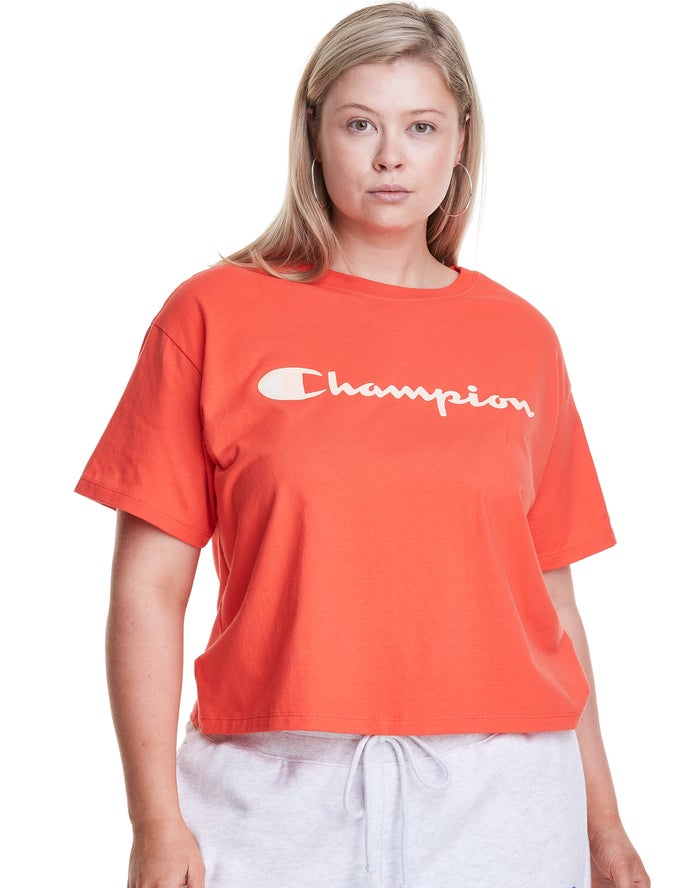 Champion Plus Cropped Script C Logo - Naisten Oranssi T-Paita - Suomi 9530826-TV